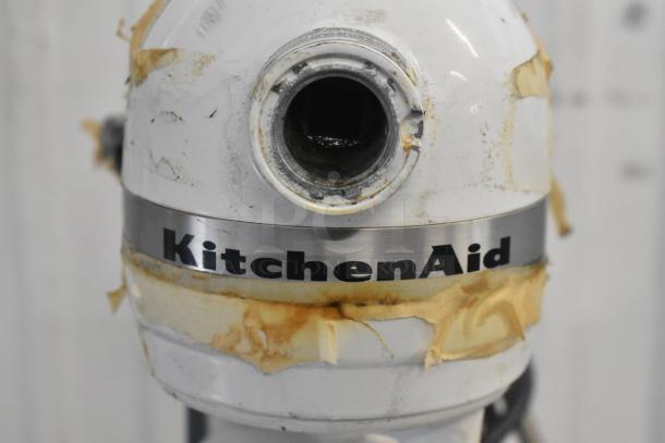 KitchenAid dough mixer, model KV25G0XWW/KSMC50S, metal, 5-quart, 115V, with visible signs of wear.