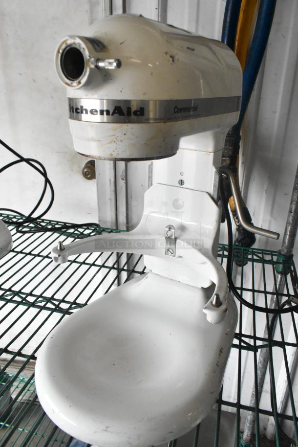 KitchenAid KM25G countertop mixer with dough hook, 5-quart capacity. Shows signs of wear. 120V, 1-phase, metal construction.