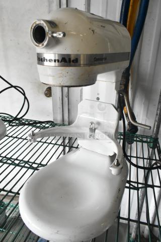KitchenAid KM25G countertop mixer with dough hook, 5-quart capacity. Shows signs of wear. 120V, 1-phase, metal construction.
