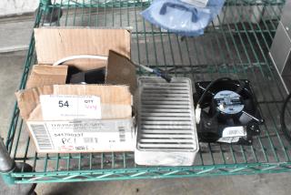 4 items including 2 Maxair BT110 fans, drip tray, and wire on metal shelf. Box labeled "Thermopile Safe."