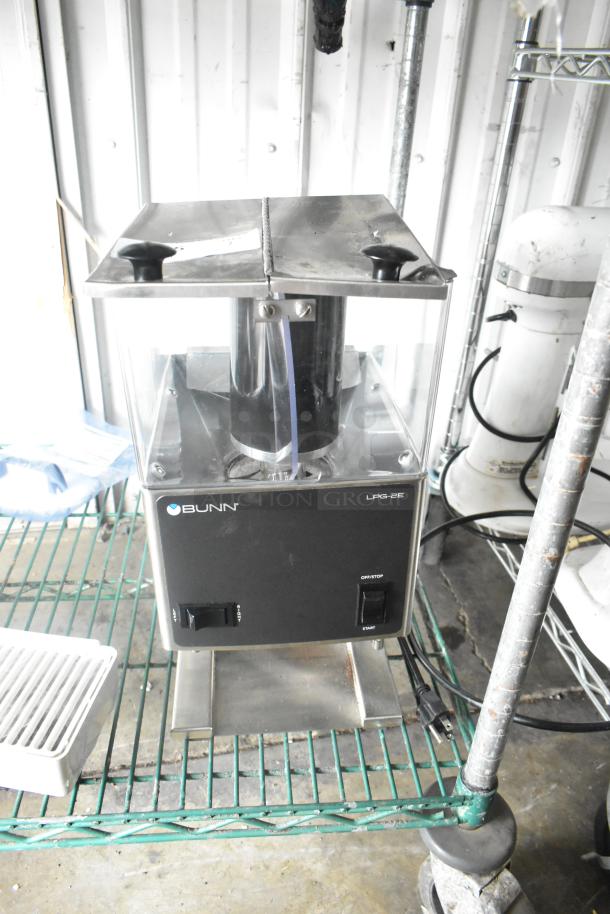 Bunn LPG-2E stainless steel coffee bean grinder, commercial countertop model, 120V, 1 phase, excellent condition.