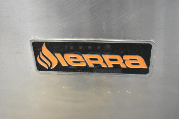 Sierra stainless steel commercial countertop pizza oven, visible logo, durable and ideal for restaurant use.