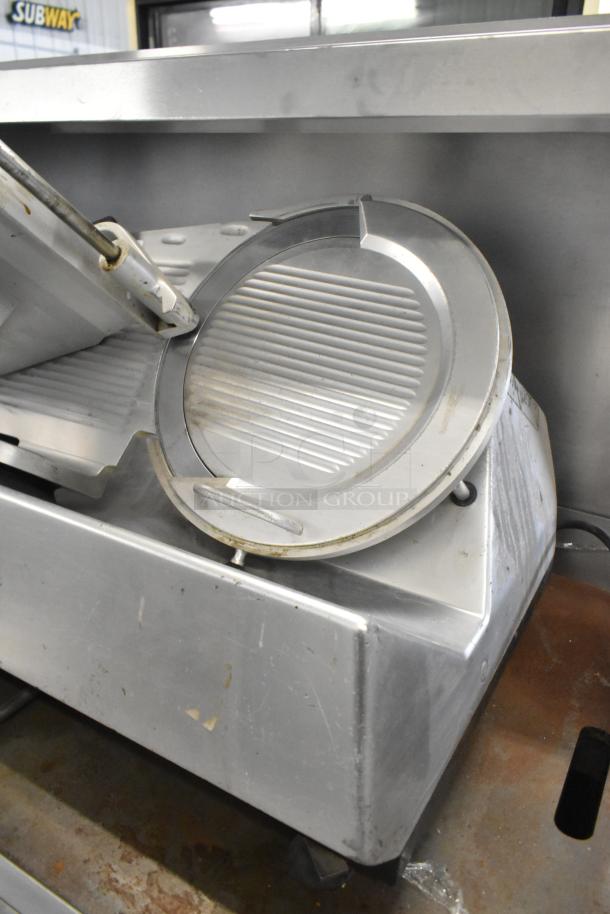 Bizerba SE 12 D US metal commercial meat slicer, 120 volts, 1 phase, visible wear, countertop model.
