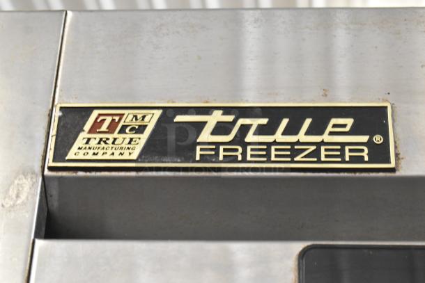 True T-23F stainless steel commercial single door reach-in cooler, 115 volts, 1 phase. Brand label visible.