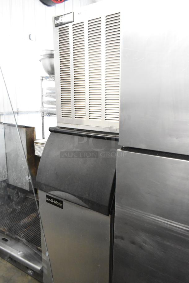 2016 Ice-O-Matic MFI0500A2 stainless steel ice machine on bin, 115 volts, 1 phase, commercial use, good condition.