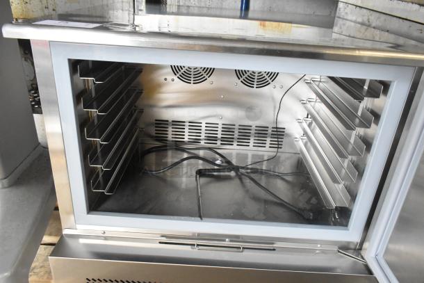 Brand new KoolMore KM-CBLC-5 stainless steel blast chiller, single door, undercounter, minor scratches, 110-120V, 1 phase.