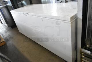 Frigidaire FFFC25M4TW chest freezer with hinge lid, 115V, 1 Phase, minor exterior wear, spacious capacity.