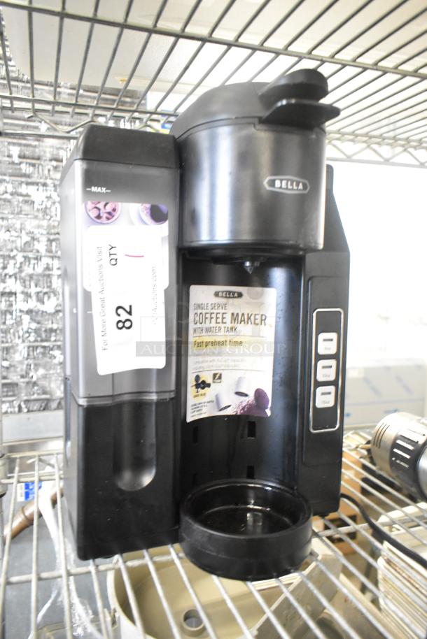 Bella TSK-1187R5B single cup coffee machine, 120V, with label. Features water tank and fast preheat. Good condition.