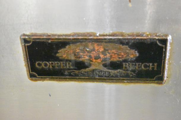 Copper Beech CBR-6 stainless steel label with tree logo.