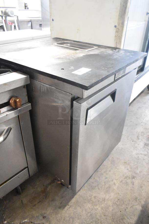 2017 Bison BST-27 stainless steel commercial single door work top cooler on casters, 115 volts, 1 phase.