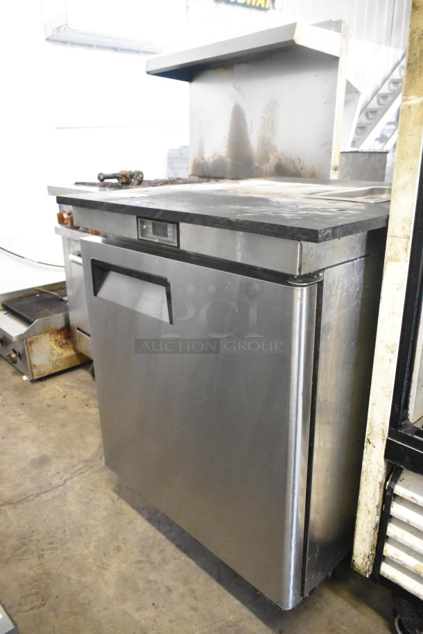 2017 Bison BST-27 stainless steel commercial cooler, single door, worktop, on casters, 115 volts, 1 phase, used condition.