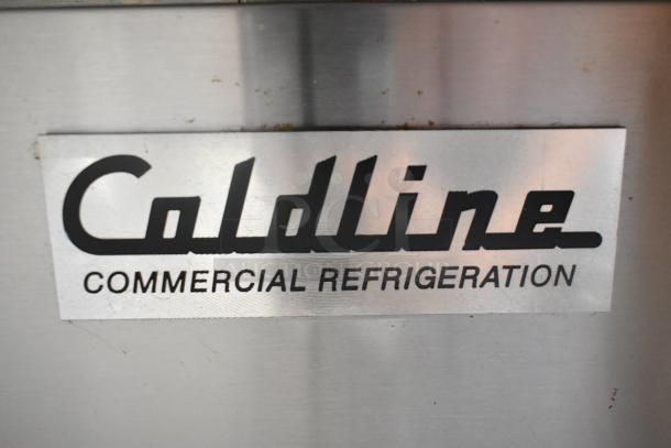 Coldline SMP48 stainless steel commercial prep table with sneeze guard and commercial casters, 115V, 1 Phase.