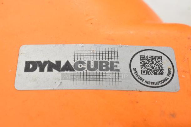 Orange Dynacube label with grid design and QR code; part of 2-item kitchen set including lettuce and vegetable spinners.