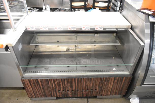2019 Cooltech CUST-48OFS metal commercial horizontal open merchandiser. Features wood-paneled base and glass shelving. 120V, 1 Phase.
