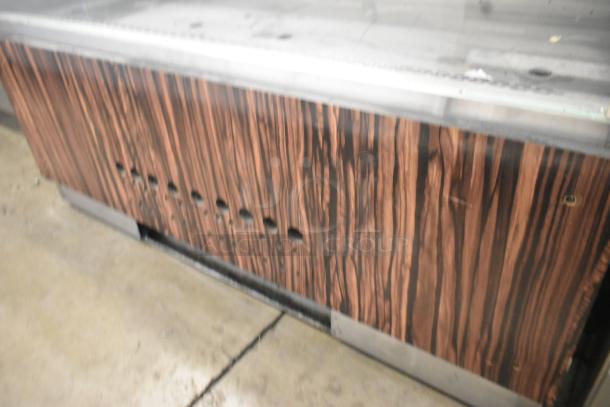 2019 Cooltech CUST-48OFS Metal Commercial Open Merchandiser, wood-patterned exterior, 120V, 1 Phase; good condition.