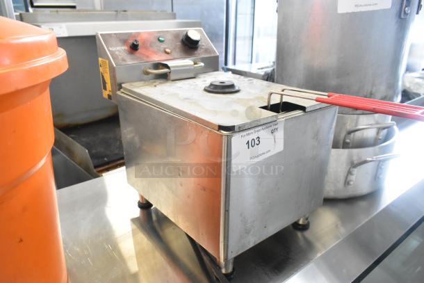 2023 Eggkitpo EGEF-12L metal countertop electric fryer with basket and lid, 120V, single bay, in used condition.