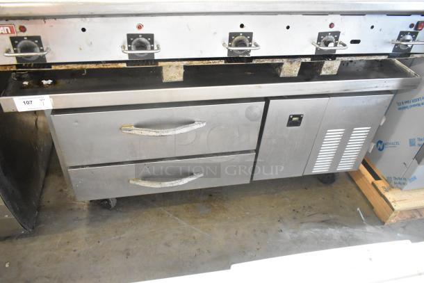 Beverage Air WTRCS52-1-60 stainless steel chef base, 2 drawers, commercial casters, 115V, 1 phase, used condition.
