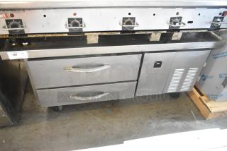 Beverage Air WTRCS52-1-60 stainless steel chef base, 2 drawers, commercial casters, 115V, 1 phase, used condition.