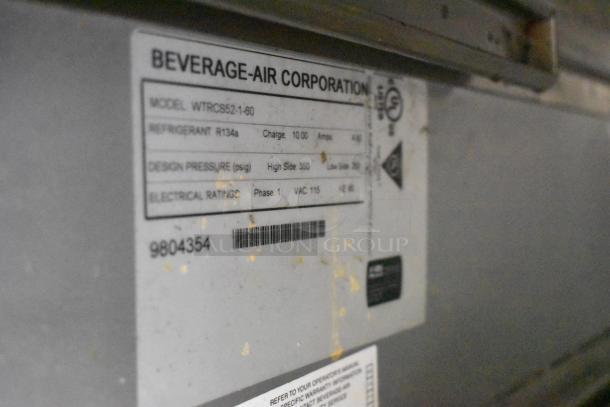 Beverage Air WTRCS52-1-60 stainless steel chef base label, features 2 drawers, commercial casters, 115V, 1 phase.