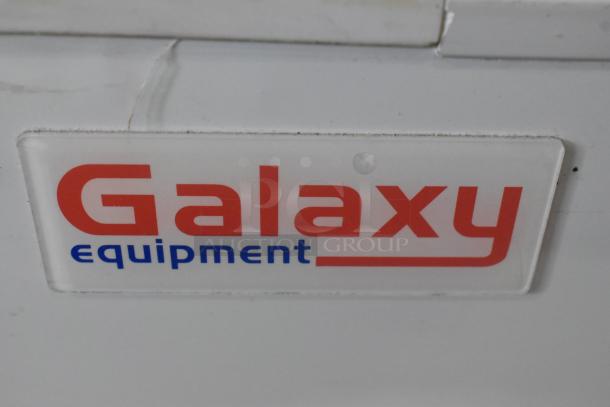 Galaxy 177CF20HC Metal Chest Freezer, hinge lid, 115V, 1 phase, logo on white surface.