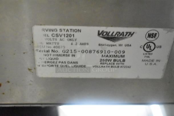 Vollrath CSV1201 Metal Meat Carving Station label; 120V, 1 Phase, 4.2 Amps. Includes NSF and UL certifications. Serial: G215-00876910-009.