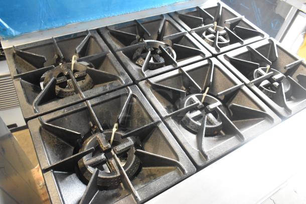 Brand new 2024 Mainstreet 541E36N, 6-burner stainless steel range, 36", 210,000 BTU, natural gas, with backsplash.