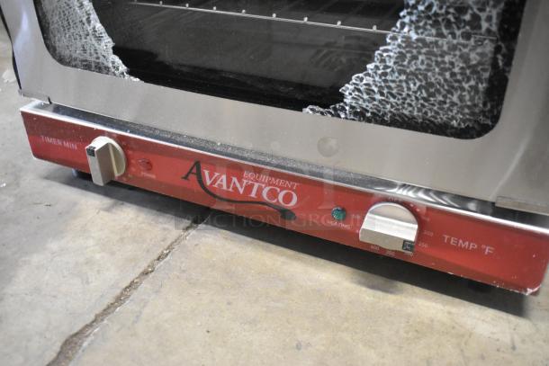 Avantco 177CO14 stainless steel countertop convection oven, 0.8 cu. ft, glass damage, 120 volts, 1 phase.