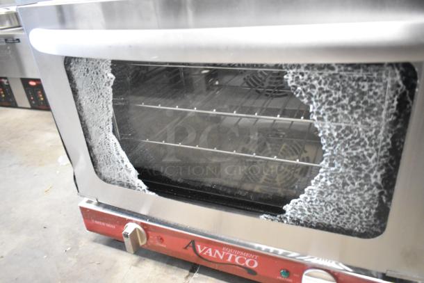 Avantco 177CO14 stainless steel countertop convection oven, 0.8 cu. ft., glass damage on door, 120V, 1 phase.