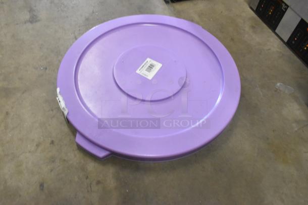 4 new Baker's Mark 32 Gallon Purple Ingredient Bin Lids, allergen-safe, slight scratches, label indicates model 176IBRLID32P.