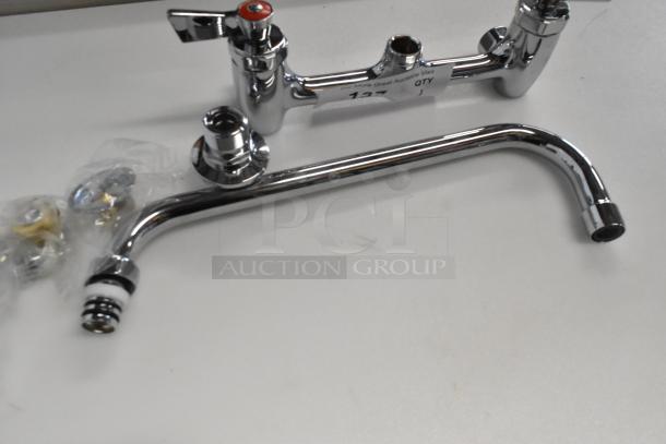Brand new Choice faucet with handles, chrome finish, minor scratches, includes fittings and spout, marked as lot 137.