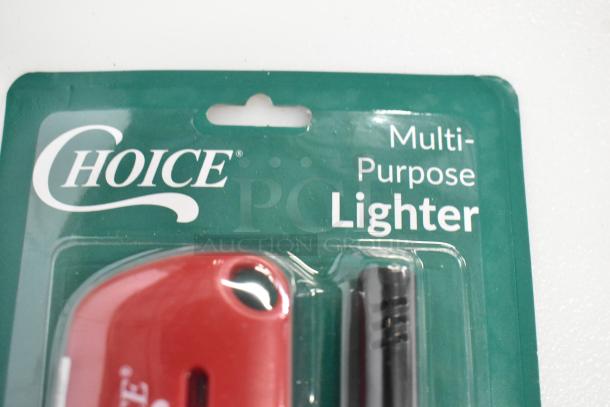 "Choice Multi-Purpose Lighter in packaging, brand new with minor scratches and dents. Includes 3 sets of 2 lighters each."
