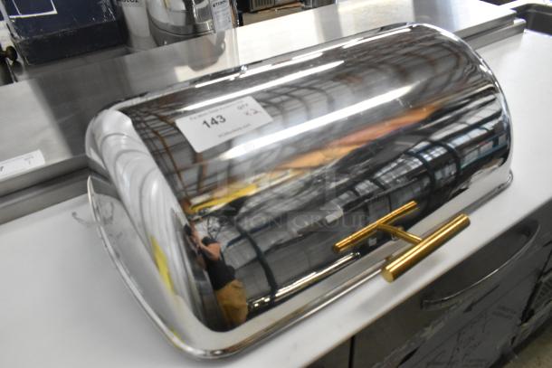 2 new Acopa 8 Qt. Supreme roll top chafer covers with gold trim, model 922EC15LD, scratch and dent condition.