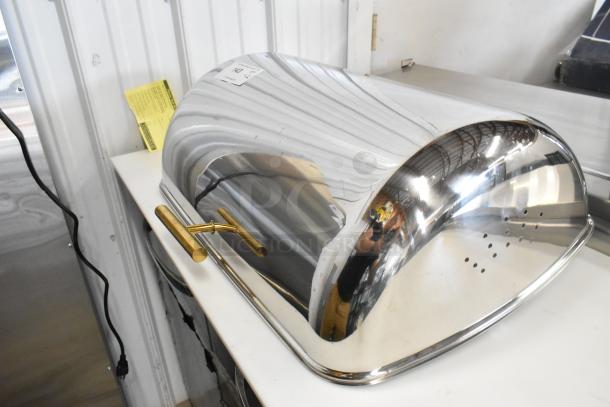 2 Choice Acopa 922EC15LD 8 Qt. Supreme chafer covers, gold trim, scratch and dent, roll top design, new condition.