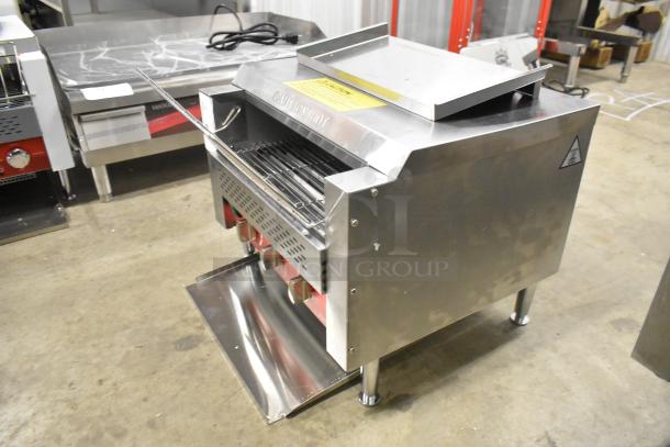 Brand new Avantco 184T3600D conveyor toaster, 14.5" wide, 3" opening, 1200 slices/hr, 240V, 1 phase, minor scratches.