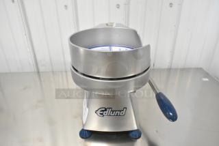 BRAND NEW 2024 Edlund EBP-700 1 lb. 7" Hamburger Patty Press, scratch and dent, stainless steel, blue handle, model name visible.