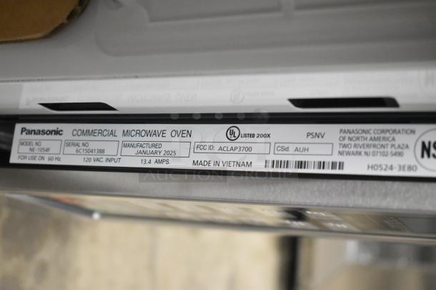 BRAND NEW 2025 Panasonic NE-1054F stainless steel commercial microwave oven, 120V, 1-phase. UL listed, made in Vietnam.