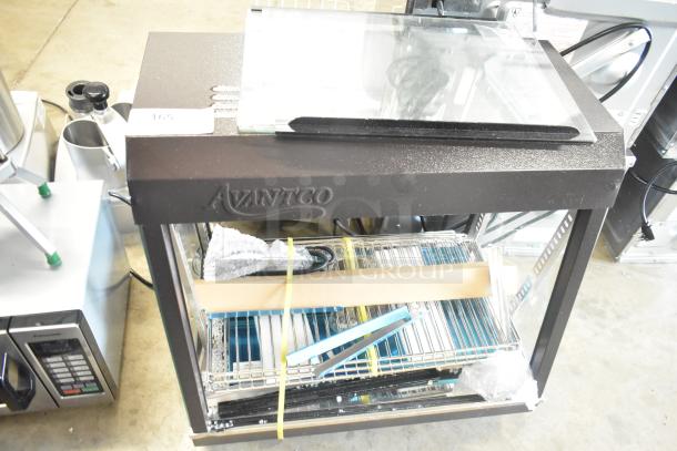 Avantco 177HDC26 26" heated display case, new scratch and dent, 3 shelves, sliding doors, 120V, 1 phase.