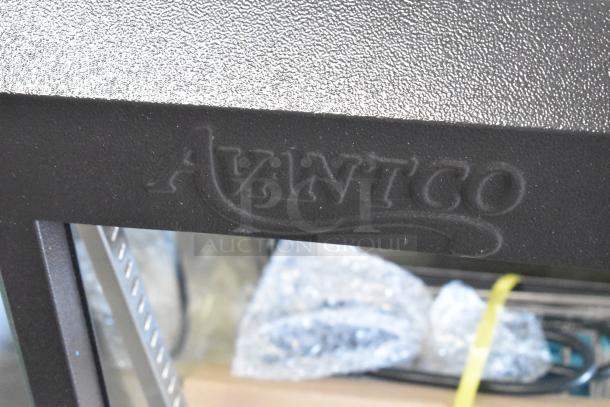 BRAND NEW Avantco 177HDC26 26" heated display case, 3 shelves, sliding doors, 120V, minor scratches and dents, embossed logo.