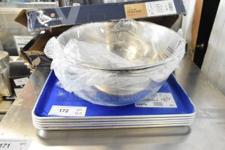 11 brand new items including Winco MXBH-1300 mixing bowls and Choice 407BUNHALF 13" x 18" aluminum sheet pans.
