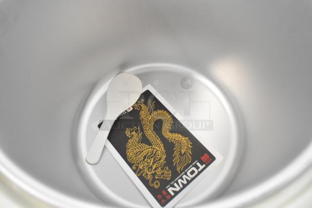 BRAND NEW Town 56919NF 92 Cup Stainless Steel Electric Rice Warmer, includes label with dragon design, minor scratches.