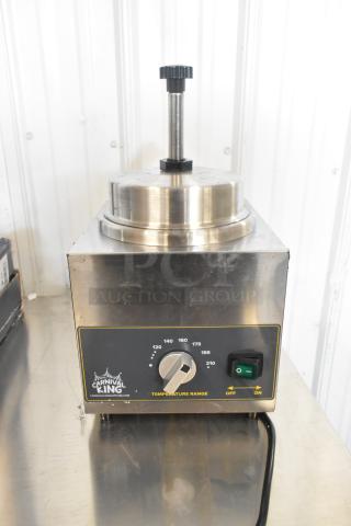 Carnival King 3.5 Qt. Warmer, Model 382HSPW35, brand new, features heated spout, pump, and adjustable temperature dial.