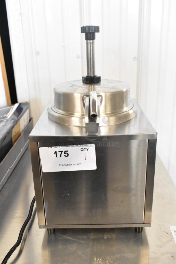 Brand new Carnival King 382HSPW35 3.5 Qt. Warmer with heated spout and pump. Tag shows item number 175. 120 volts, 1 Phase.