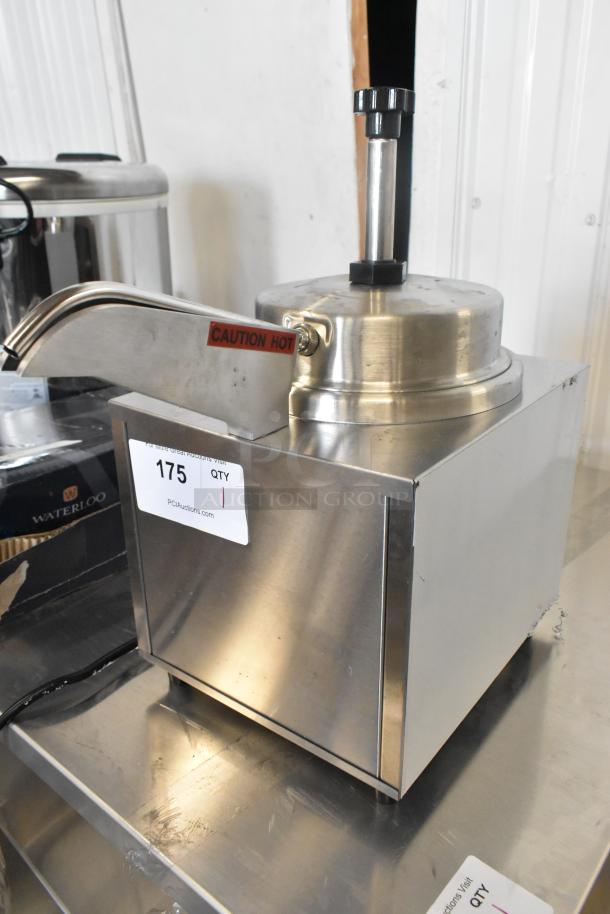 Brand new Carnival King 382HSPW35 3.5 Qt. Warmer with heated spout. Features "Caution Hot" label and auction tag.
