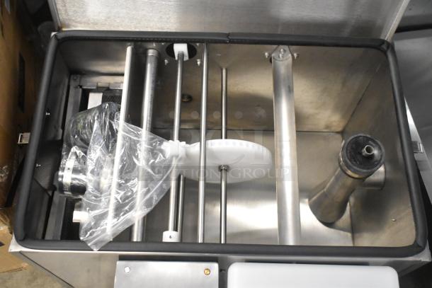 BRAND NEW FM Environment stainless steel automatic grease removal unit, 50 lb capacity, minor scratches, includes parts and packaging.