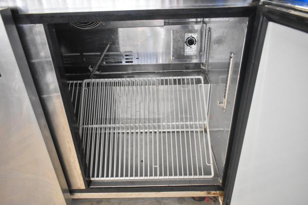 Turbo Air MUR-48 stainless steel two-door undercounter cooler, commercial casters, 115V, 1 phase, clean interior.