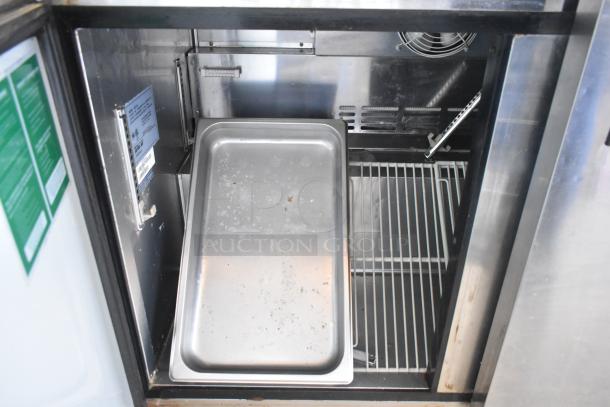 Turbo Air MUR-48 undercounter cooler, stainless steel, dual doors, on casters. Features interior shelving and pan support. 115V, 1 Phase.