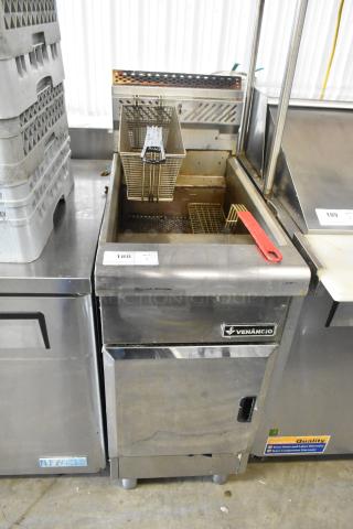 2022 Venancio RFB50 stainless steel commercial fryer with metal fry basket, natural gas, 30,000 BTU, clean condition.