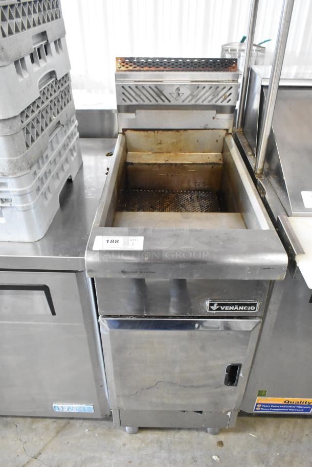 2022 Venancio RFB50 stainless steel commercial gas fryer with metal basket, 30,000 BTU, natural gas-powered, good condition.