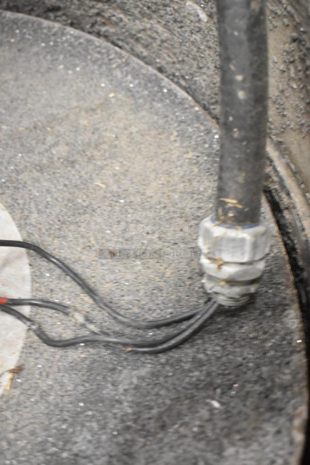 Hobart Metal Commercial Floor Style Potato Peeler with visible electrical wiring, wearing typical of industrial use.