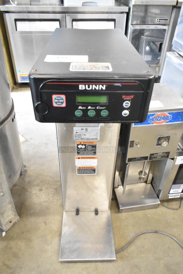 2018 Bunn ICB-DV TALL Stainless Steel Iced Tea Machine in good condition, 120V, 1 phase, with digital controls and safety warnings.